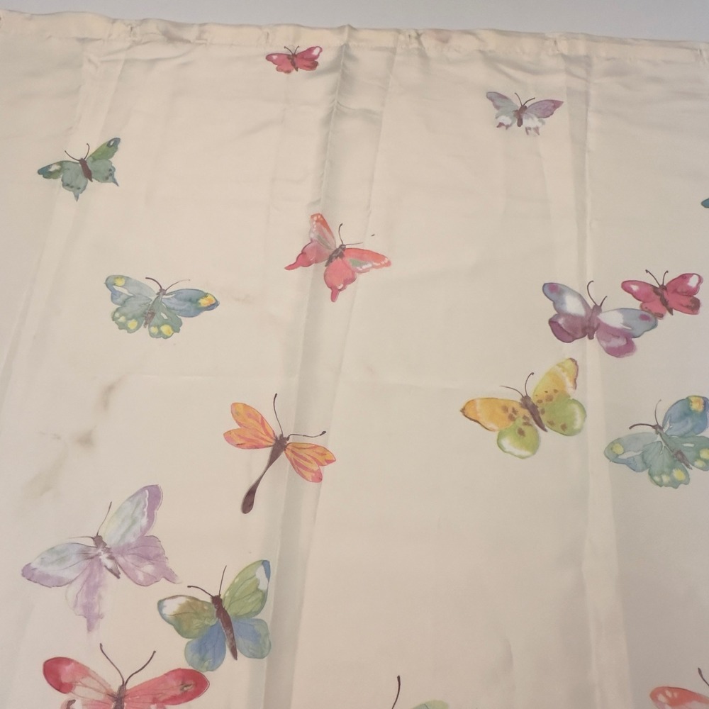 Butterfly Shower Curtain Cream Watercolor Floral Print 70x72 Cottagecore Decor - Picture 4 of 7